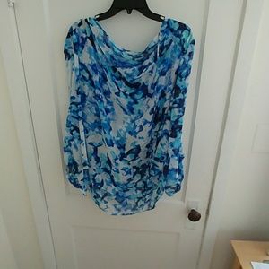 Sheer blue long sleeve blouse, Size 1X